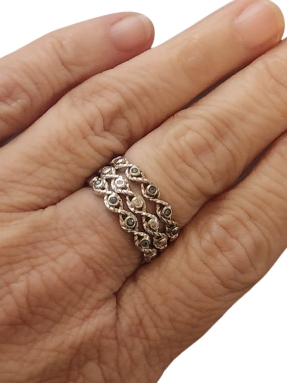 Sterling Silver Blue & White Diamond Stack Rings Set of 3 | Size 8